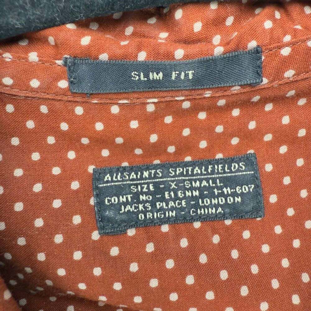 ALLSAINTS Spitalfields Brown/Redโ Slim Fit Polka Dot Cotton Modern Shirt XS - Picture 3 of 8